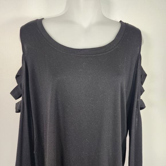 Leo Rosi Women's Gray Open Shoulder Long Sleeve Knit Top Size XL Casual Cutout - Picture 3 of 10